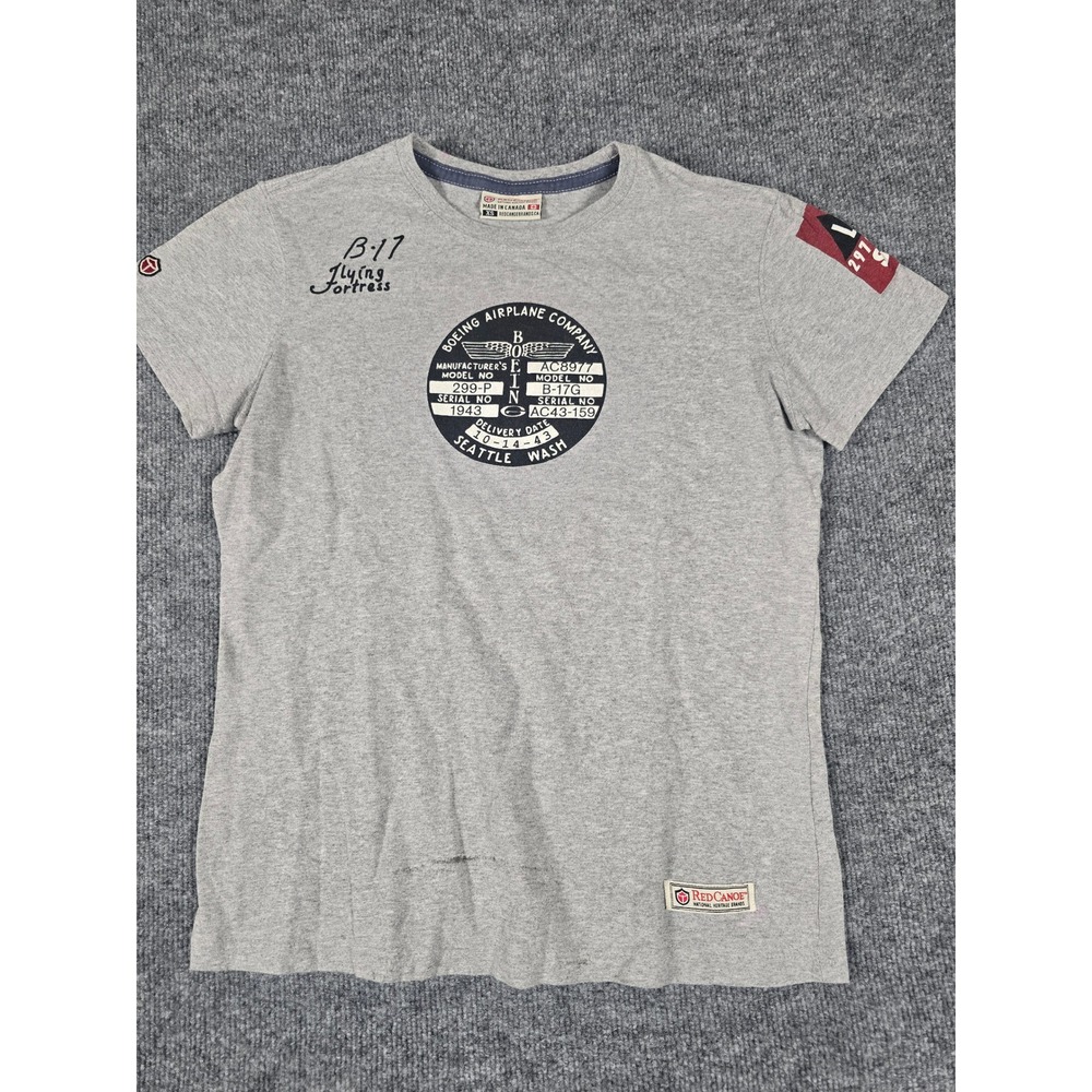 Red Canoe Boeing B17 Flying‎ Fortress Graphic T Shirt Mens XS Grey Air Force